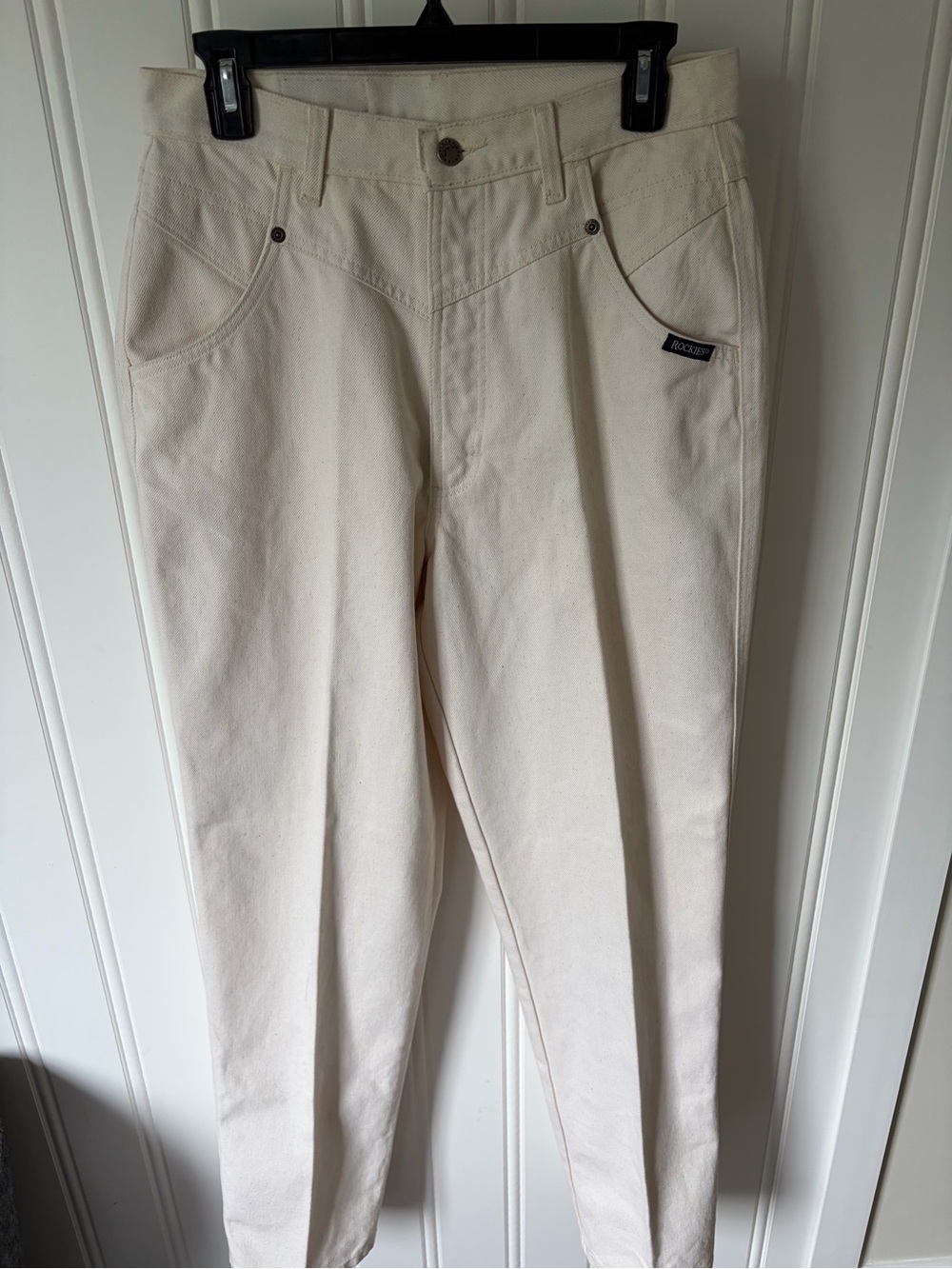 Vintage 90s Rocky Mountain Jeans White Cream Bareback High Rise Western 33/15x32